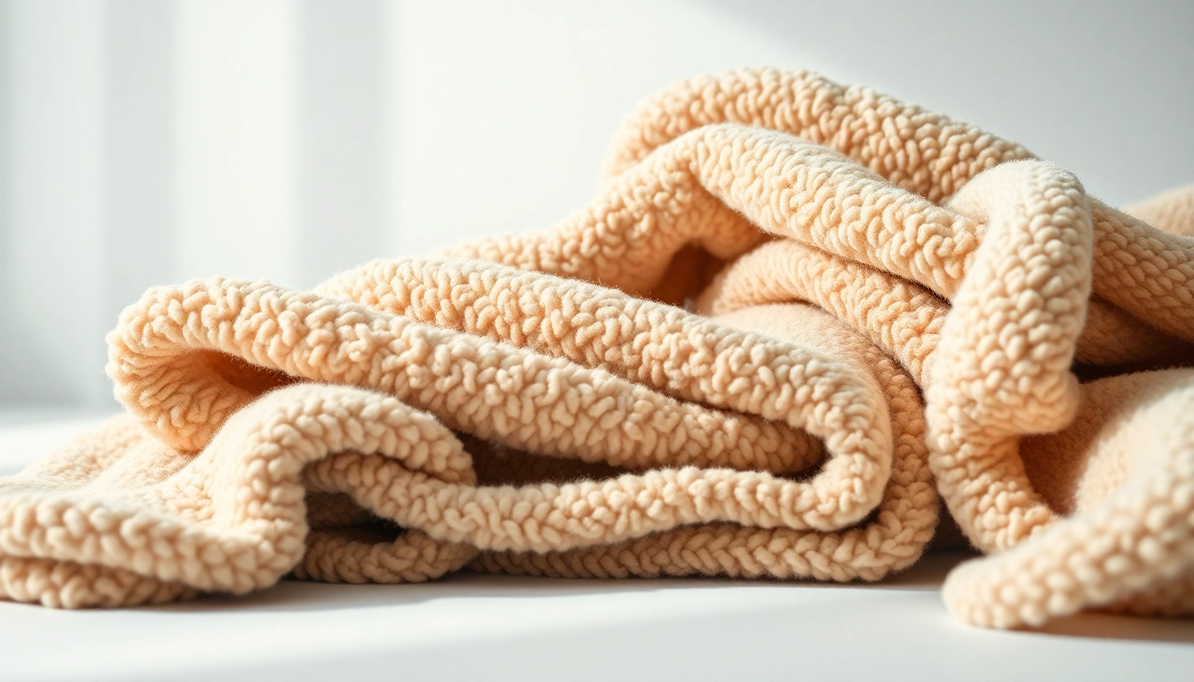 Fleece stof met verschillende structuren en kleuren op een vriendelijke achtergrond tonen