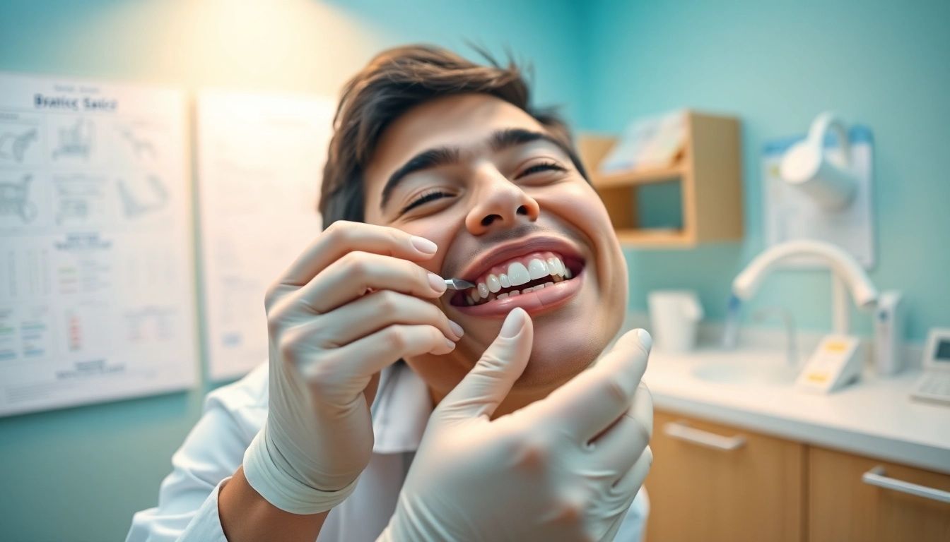 Orthodontist demonstrating braces Myrtle Beach for a patient in a modern dental office.